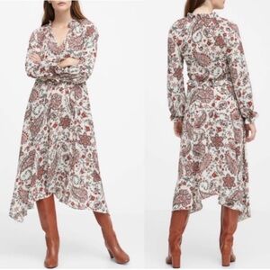 BANANA REPUBLIC V-Neck Peasant Handkerchief Hem Midi Dress